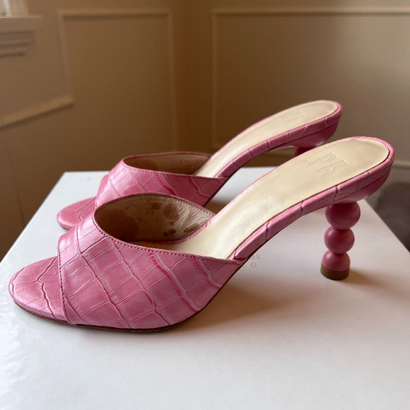 LPA Shoes - LPA Sofi Heel Pink Croc Embossed Leather Sz 6